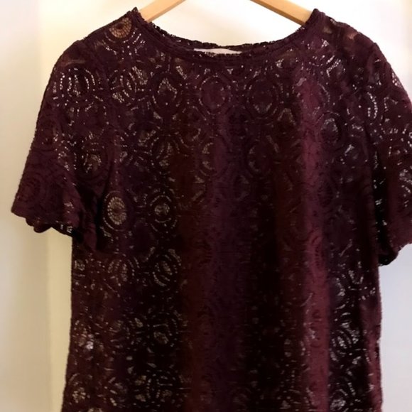 Maroon lace blouse (M, Loft) - Picture 1 of 3